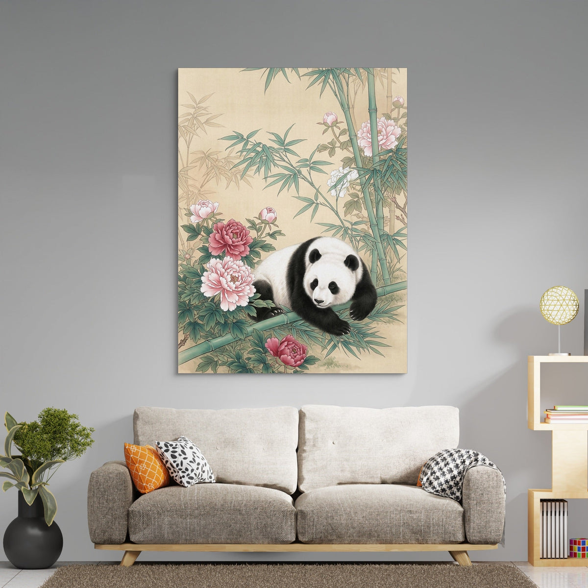 Panda Rests Amidst Peonies - Luxury Wall Art