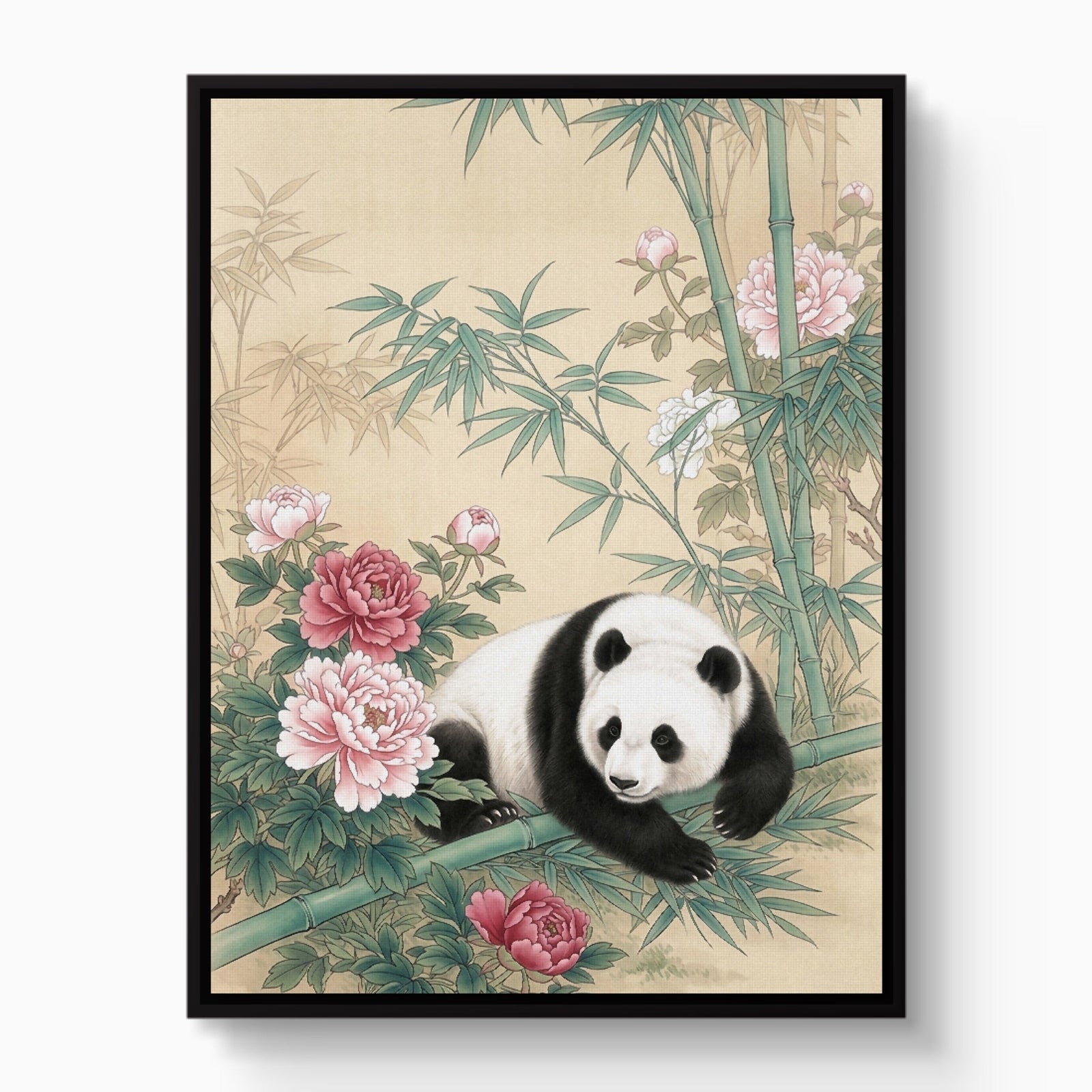 Panda Rests Amidst Peonies - Luxury Wall Art