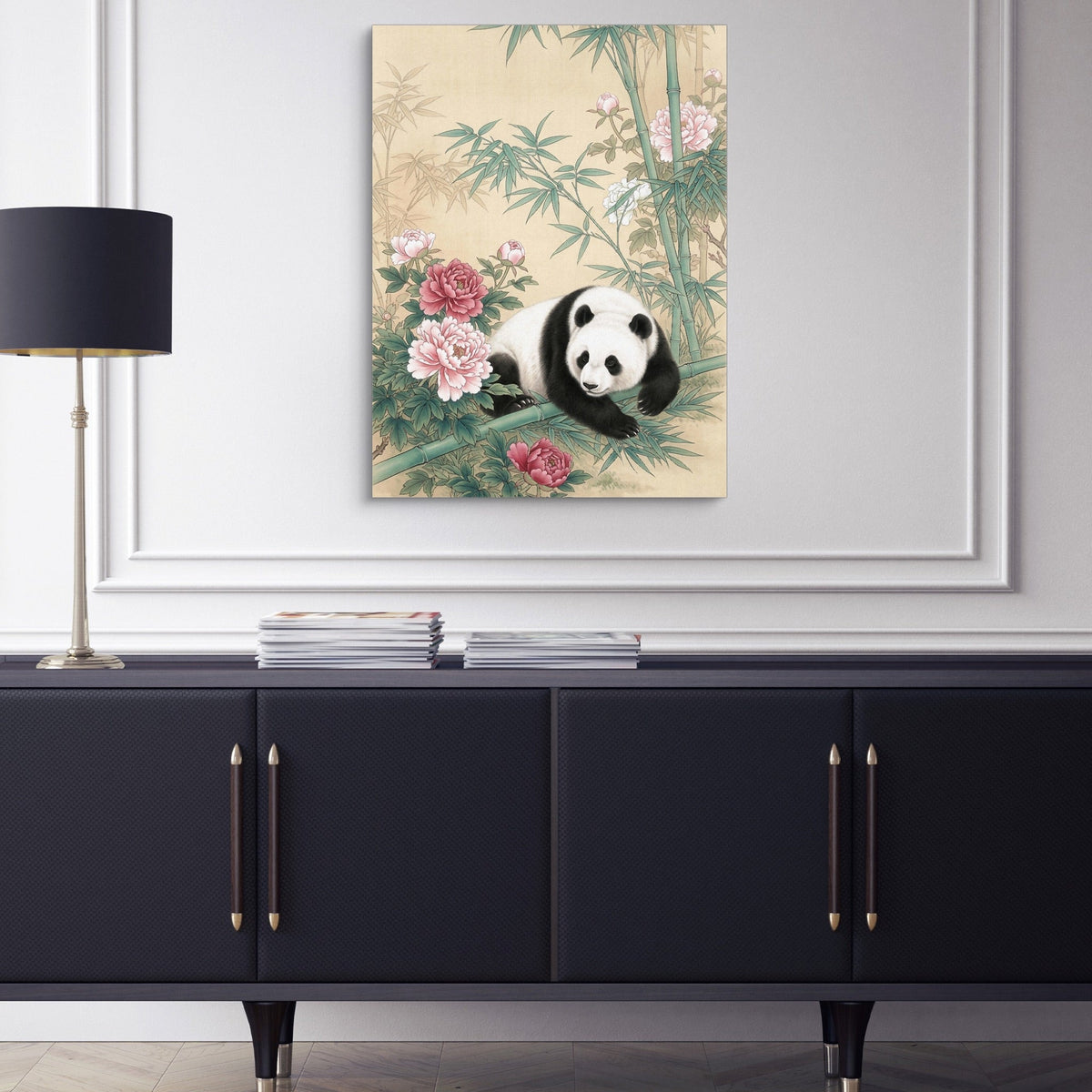 Panda Rests Amidst Peonies - Luxury Wall Art