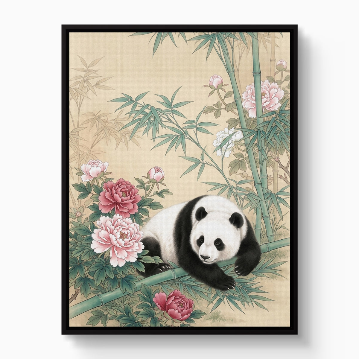 Panda Rests Amidst Peonies — panda rests amidst peonies white studio framed black