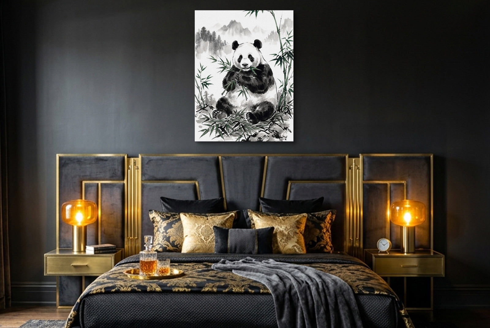 Panda's Feast — panda's feast white studio framed black