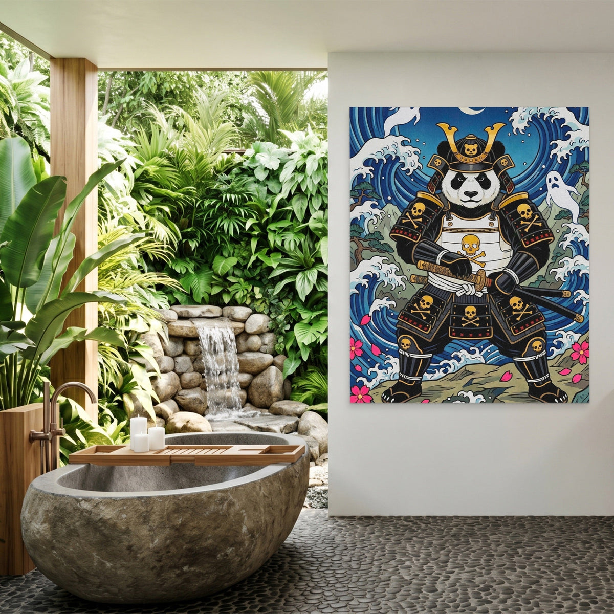 Panda Samurai Nocturne canvas wall art, room view