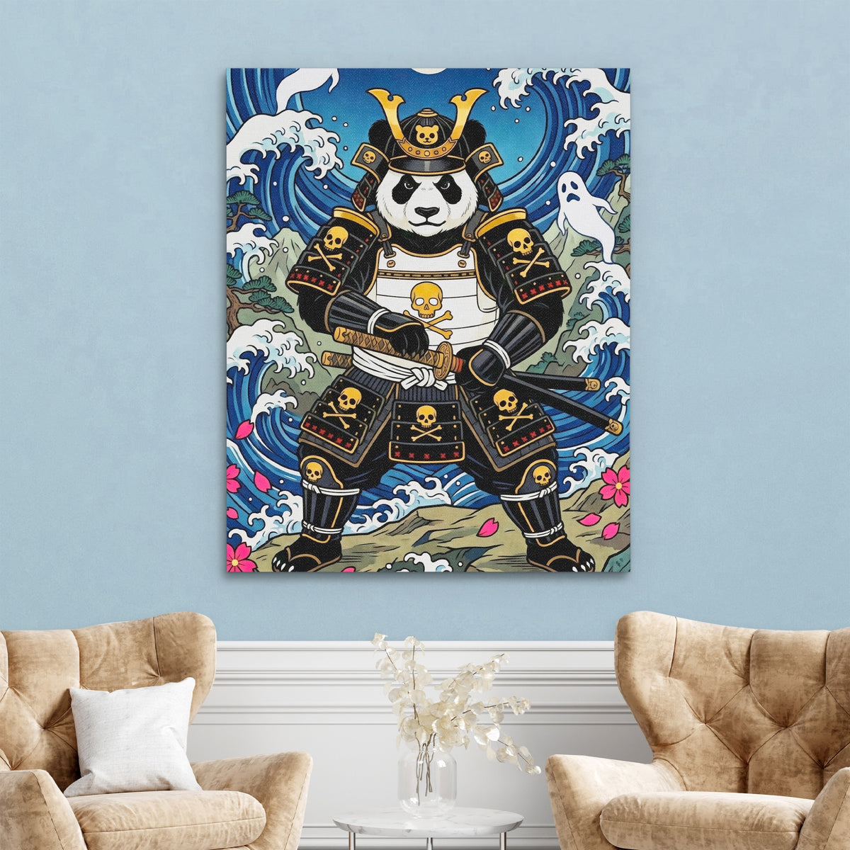 Panda Samurai Nocturne — Panda Samurai Nocturne Two Chairs Robins Egg Walls 334