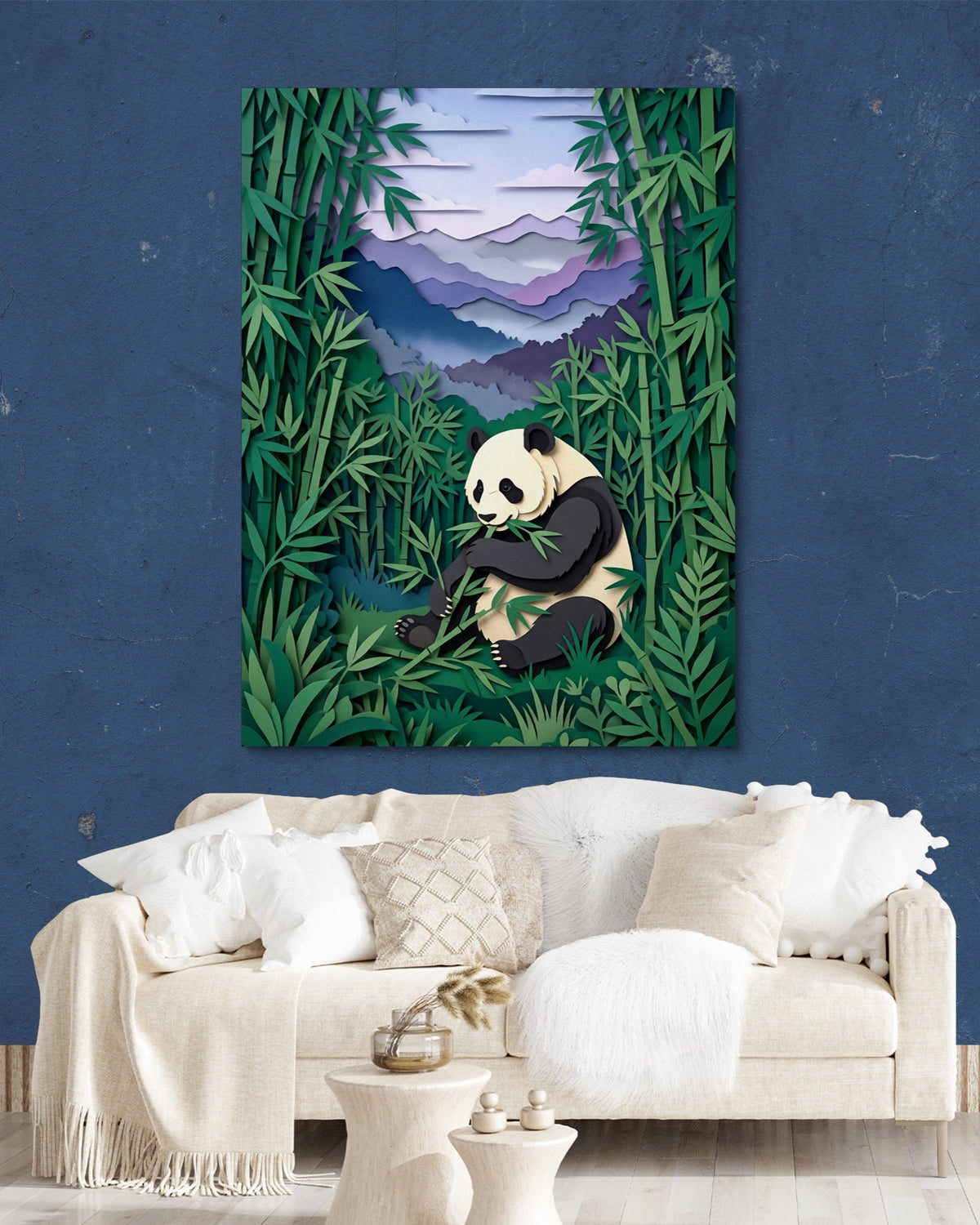 Panda Sanctuary — panda sanctuary psd navy wall white lux couch 1port flush print