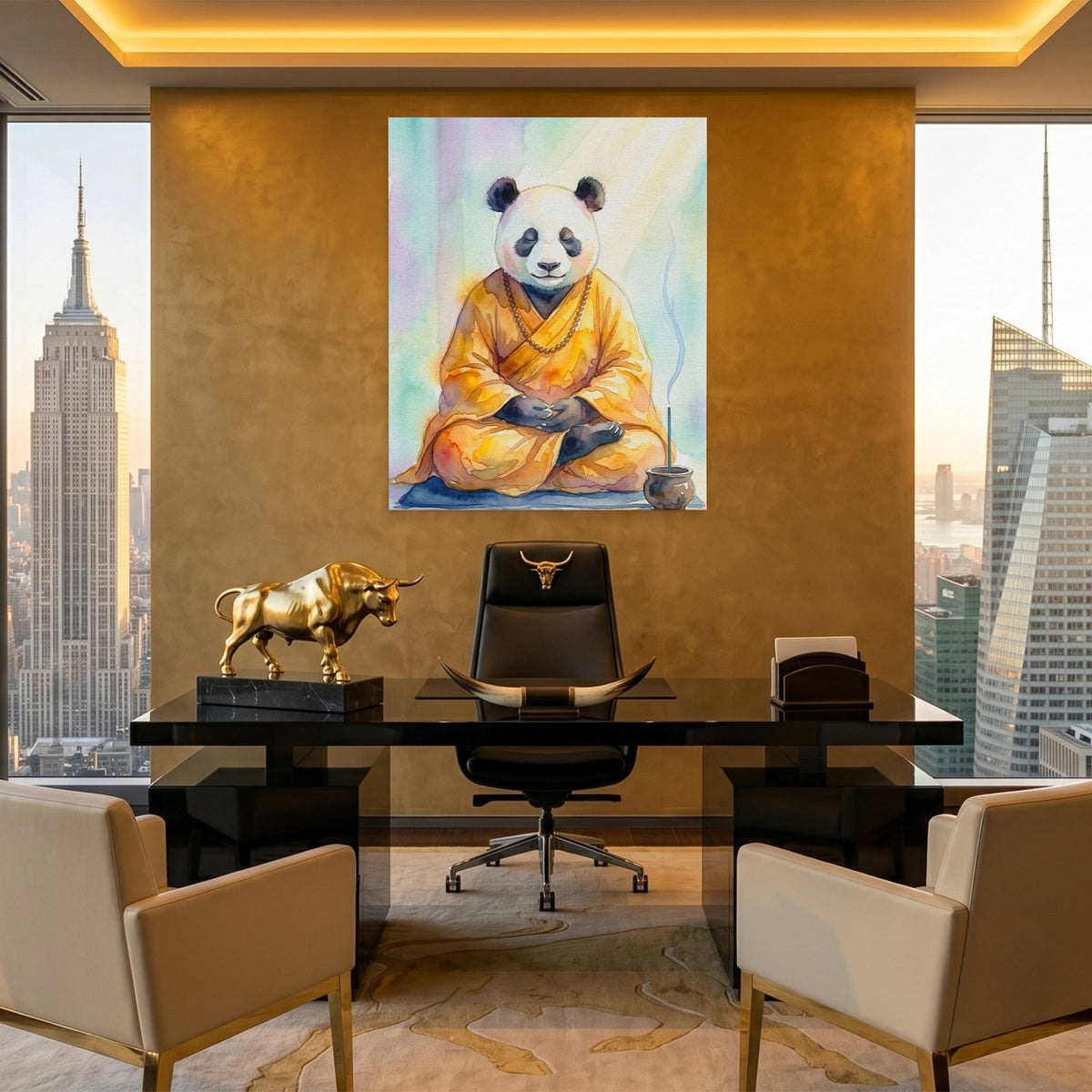 Panda Zen Meditation canvas wall art, room view