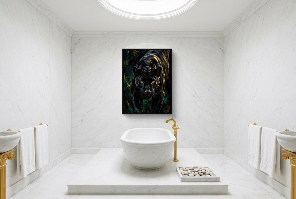 Panther Jungle Prowl — panther jungle prowl luxury bathroom interior 2 1port framed black