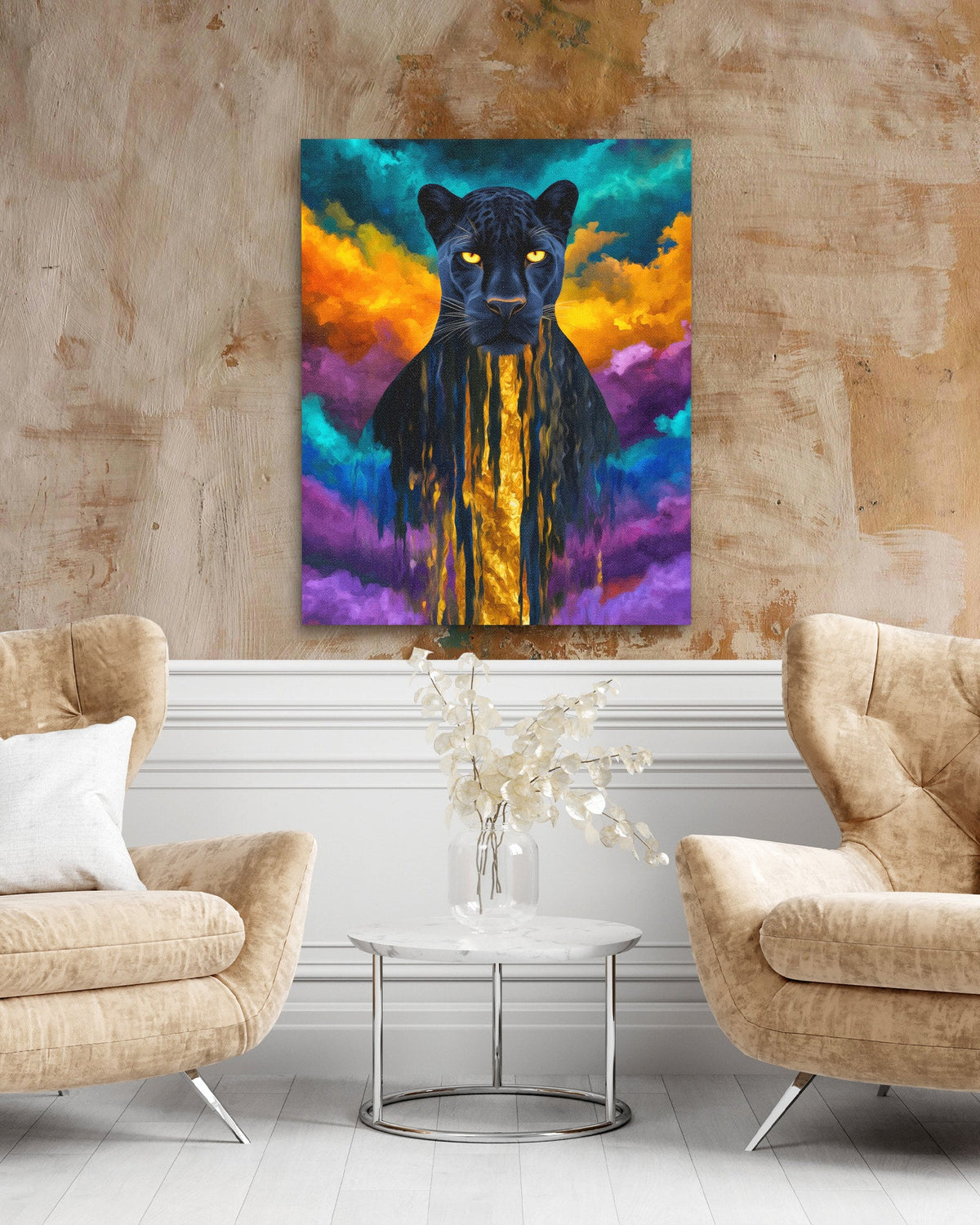 Panther's Golden Flow - Luxury Wall Art