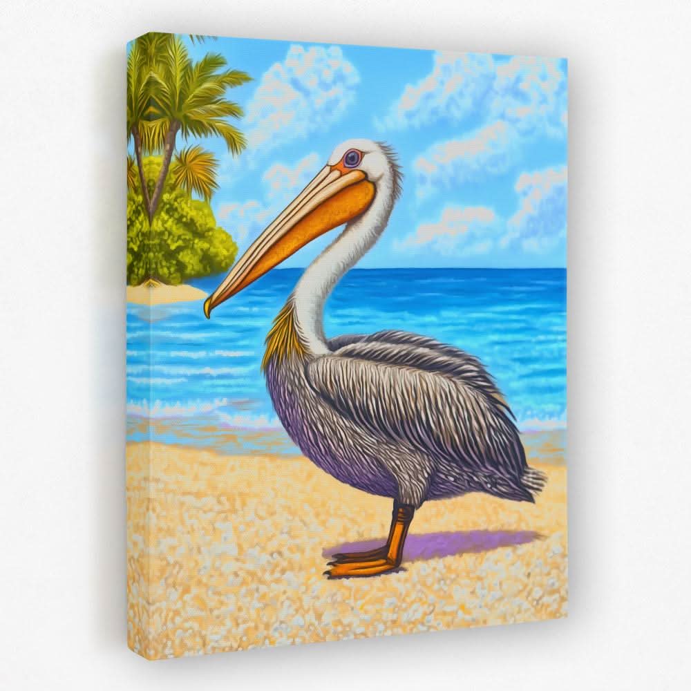Paradise Pelican - Beach Canvas Wall Art