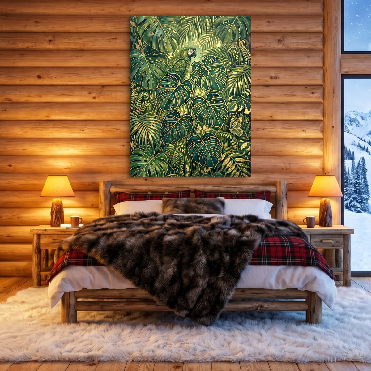 Parrot Golden Jungle — parrot golden jungle sq cozy cabin 1port flush print