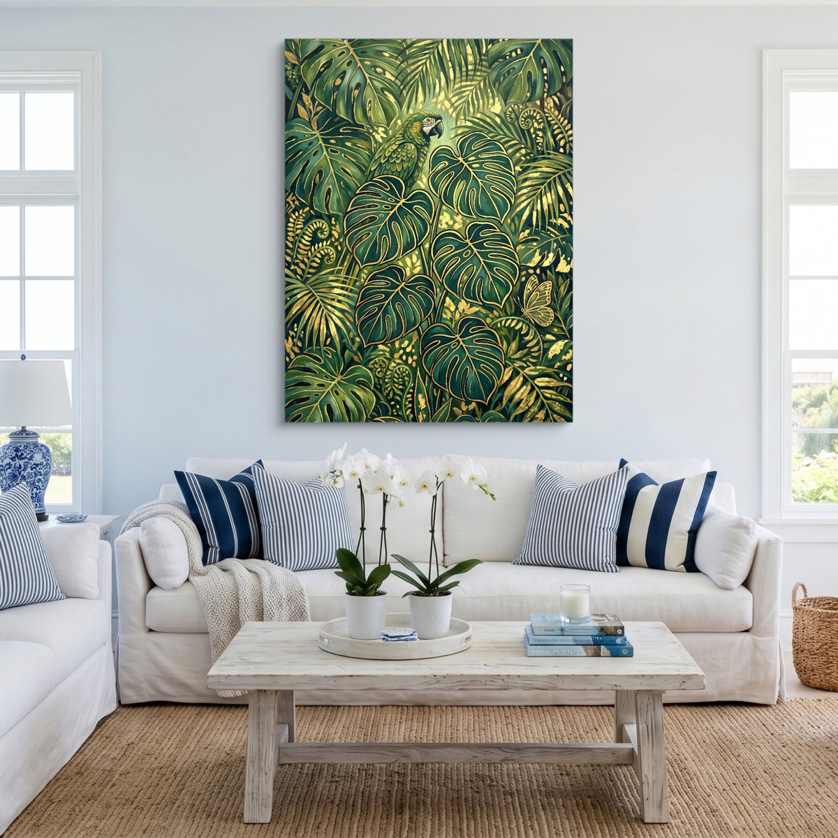 Parrot Golden Jungle — parrot golden jungle sq cute livingroom 1port flush print