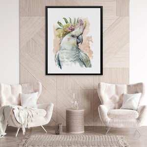 Parrot With Pink Flower - Luxury Wall Art