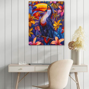 Peaceful Toucan - Blue Wall Art for Home Office