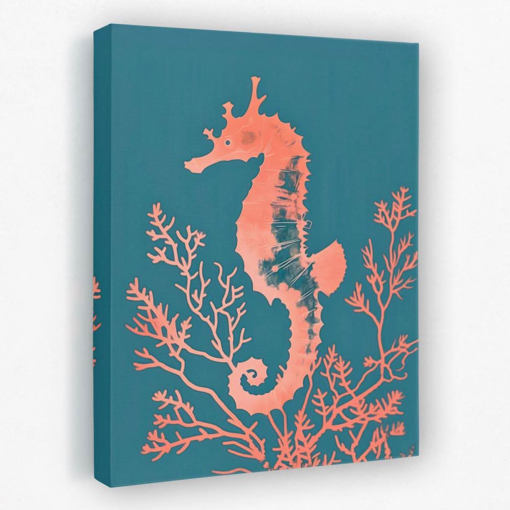 Peach Seahorse - Beach Canvas Wall Art