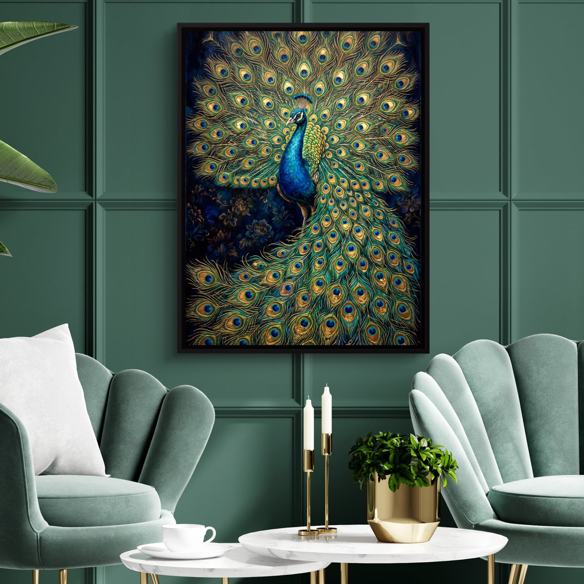 Peacock Display — peacock display sq green luxury rom 1port framed black