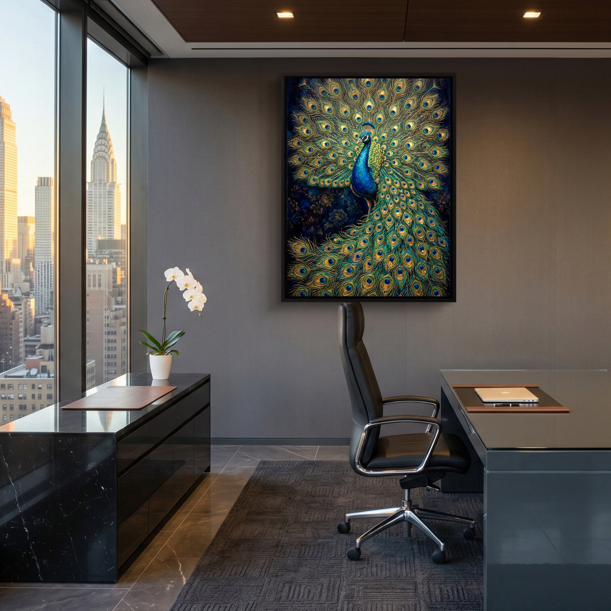 Peacock Display — peacock display sq office view 1port framed black