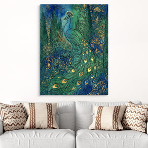 Peacock Emerald Garden — peacock emerald garden sq white groovy couch close 1port flush print