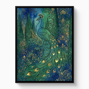 Peacock Emerald Garden — peacock emerald garden white studio framed black