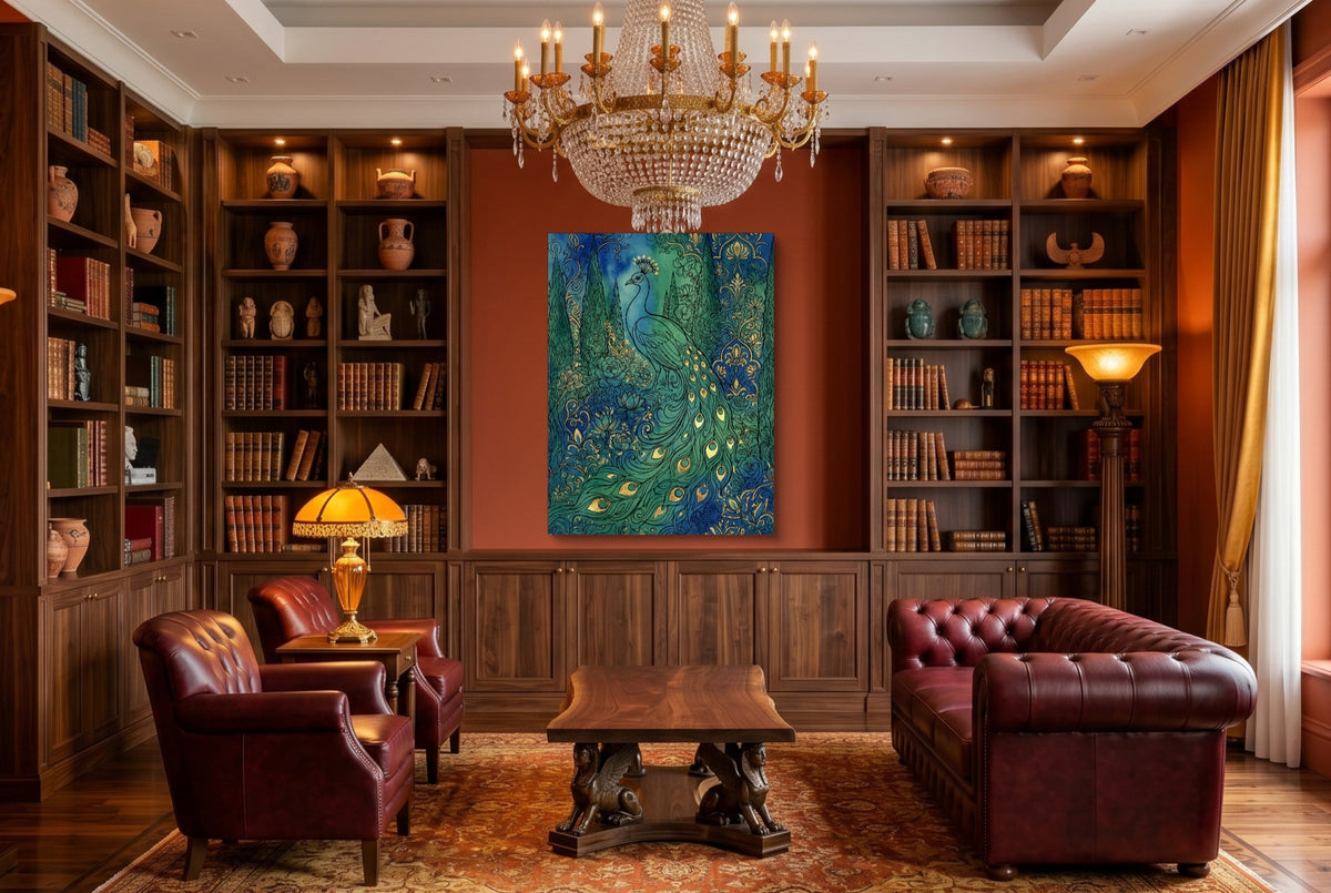 Peacock Emerald Garden — peacock emerald garden living room interior 2 1port flush print