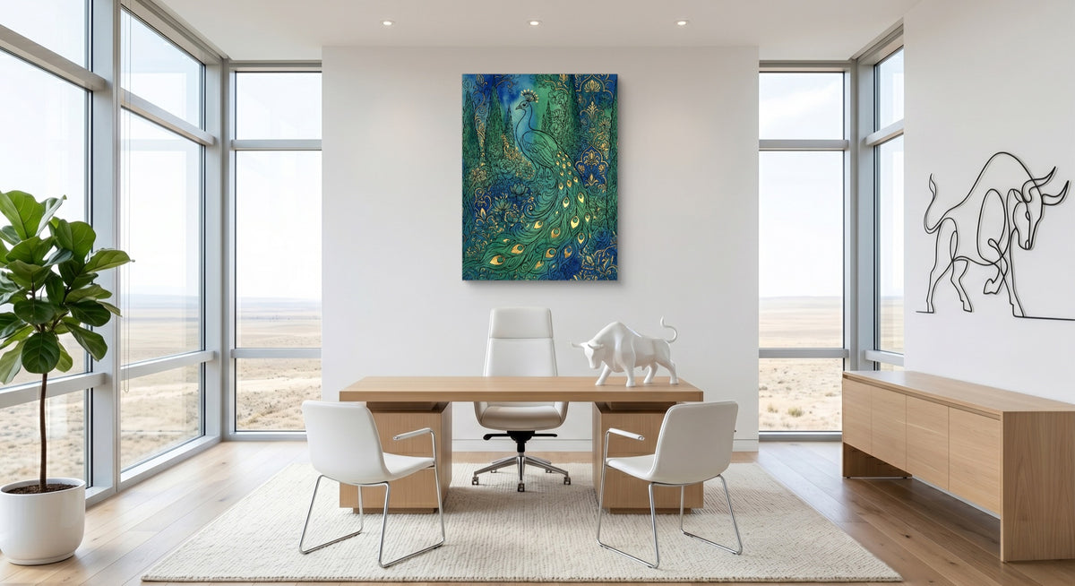Peacock Emerald Garden — peacock emerald garden office space with furniture 1port flush print