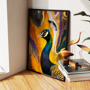 Peacock Gold Maximalist canvas wall art, room view