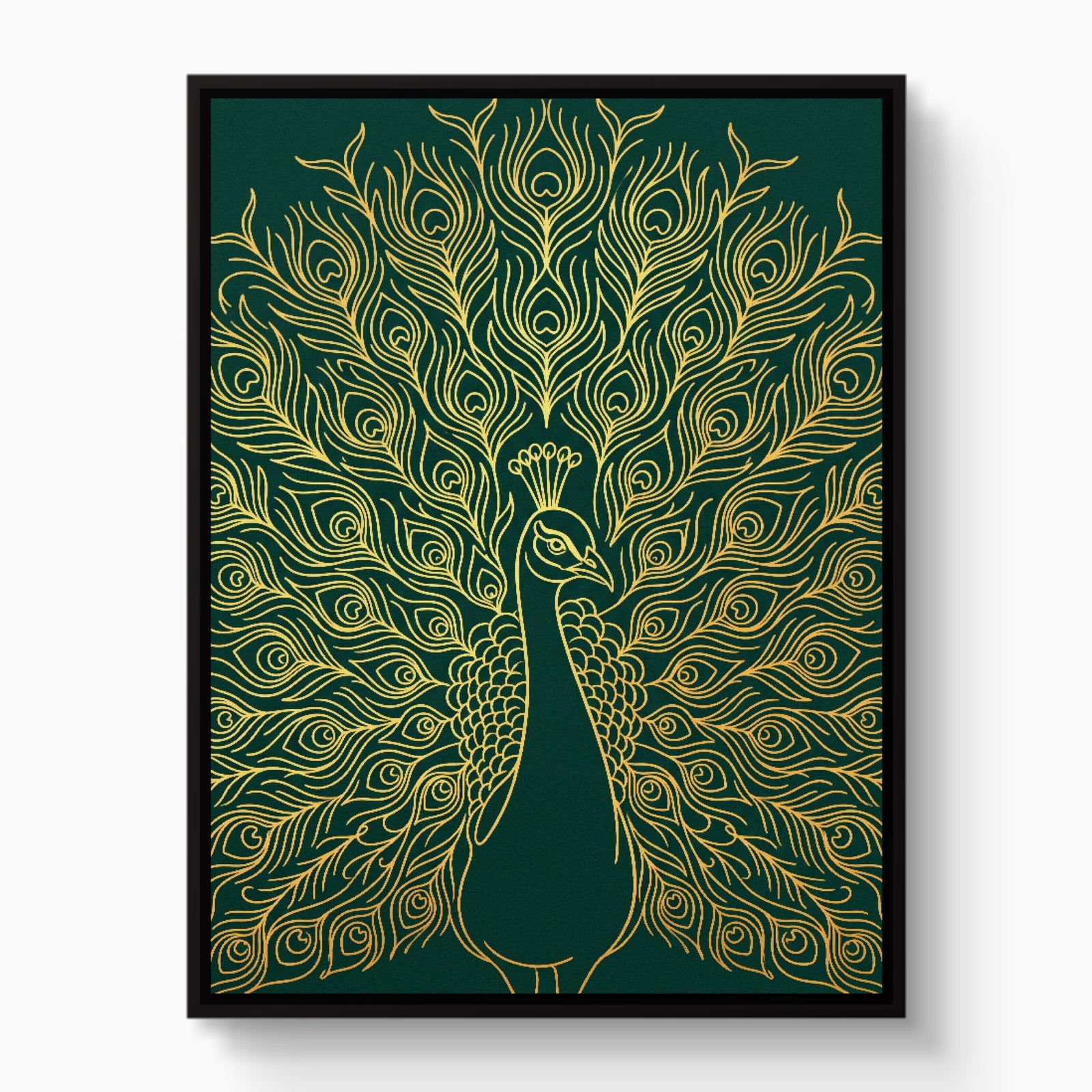 Peacock Golden Emerald — peacock golden emerald white studio framed black