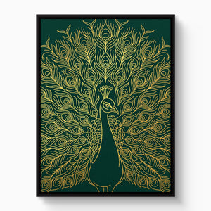 Peacock Golden Emerald — peacock golden emerald white studio framed black