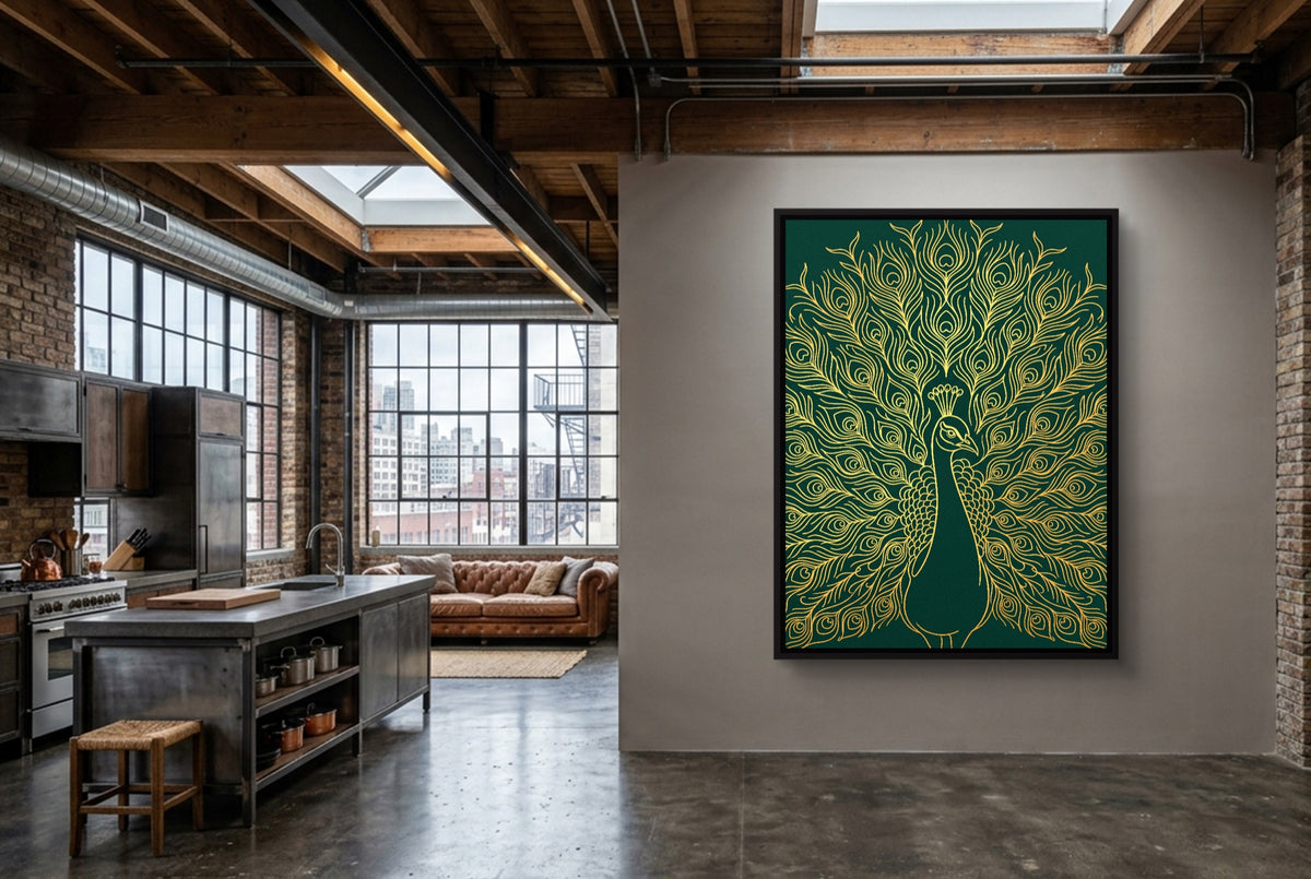 Peacock Golden Emerald — peacock golden emerald kitchen interior with island 1port framed black