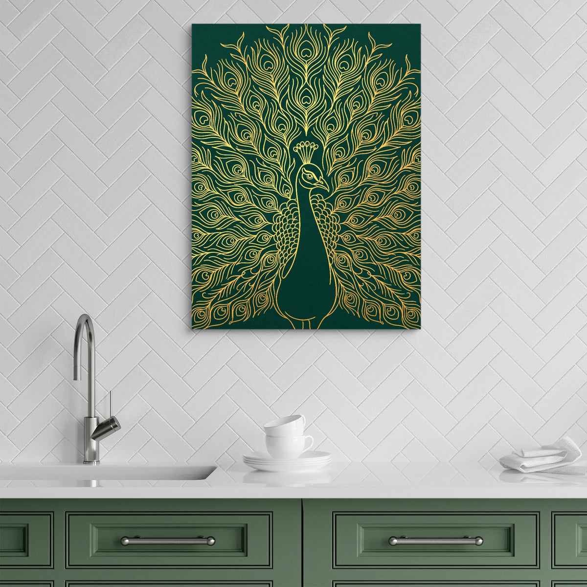 Peacock Golden Emerald — peacock golden emerald sq green kitchen 1port flush print
