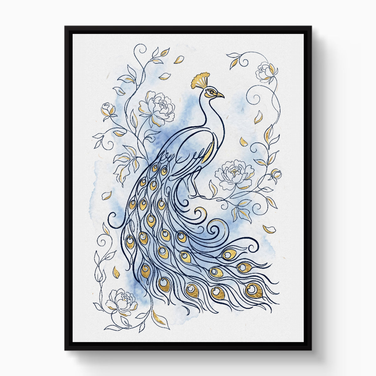 Peacock Golden Feathers — peacock golden feathers white studio framed black