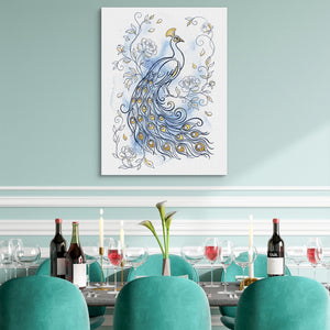Peacock Golden Feathers — peacock golden feathers sq teal dining room 1port flush print