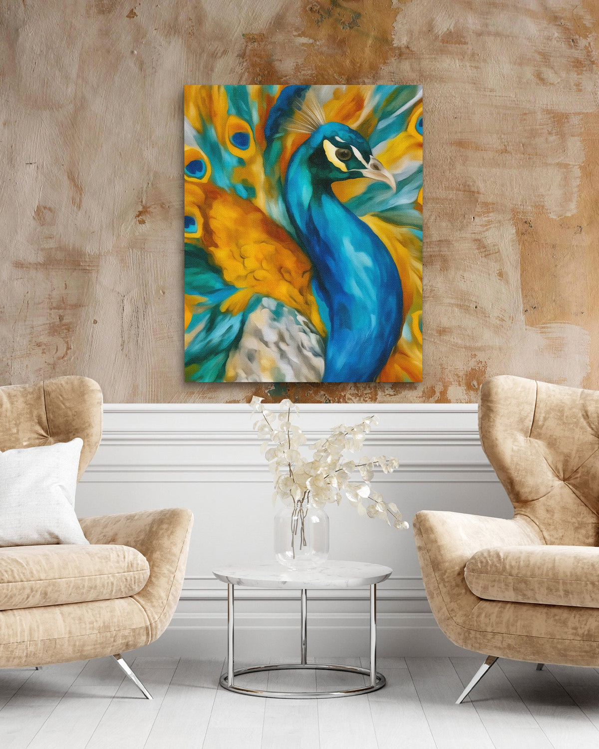Peacock Golden Plumes - Luxury Wall Art