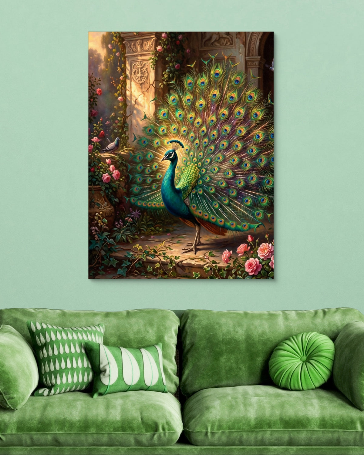 Peacock Rose Terrace — peacock rose terrace psd light green couch 1port flush print