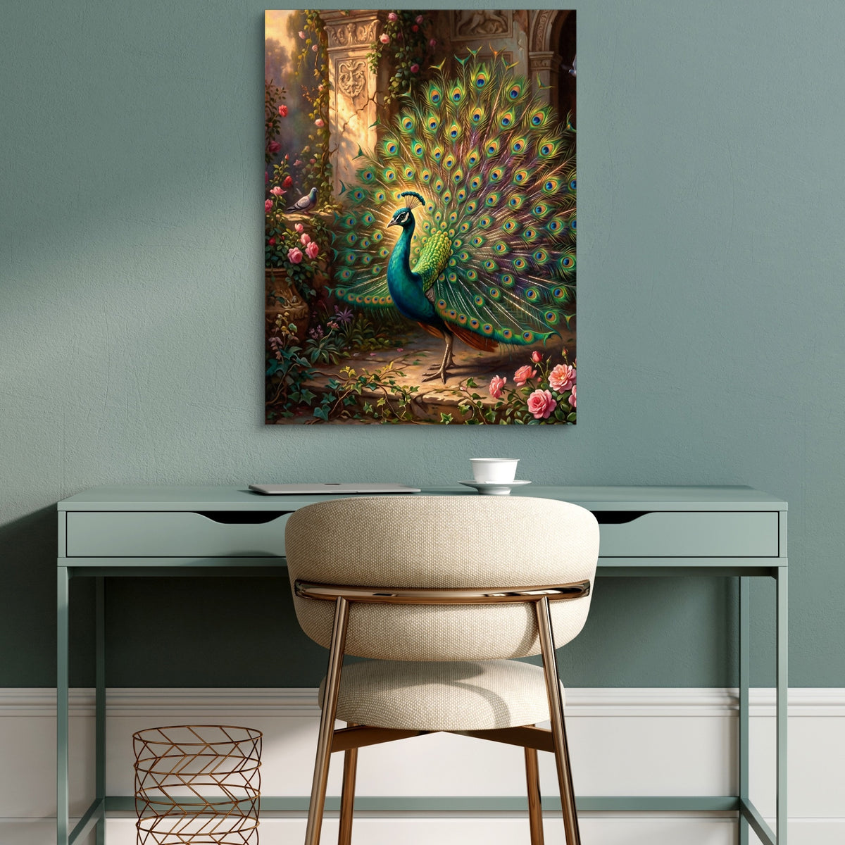 Peacock Rose Terrace — peacock rose terrace sq green desk 1port flush print