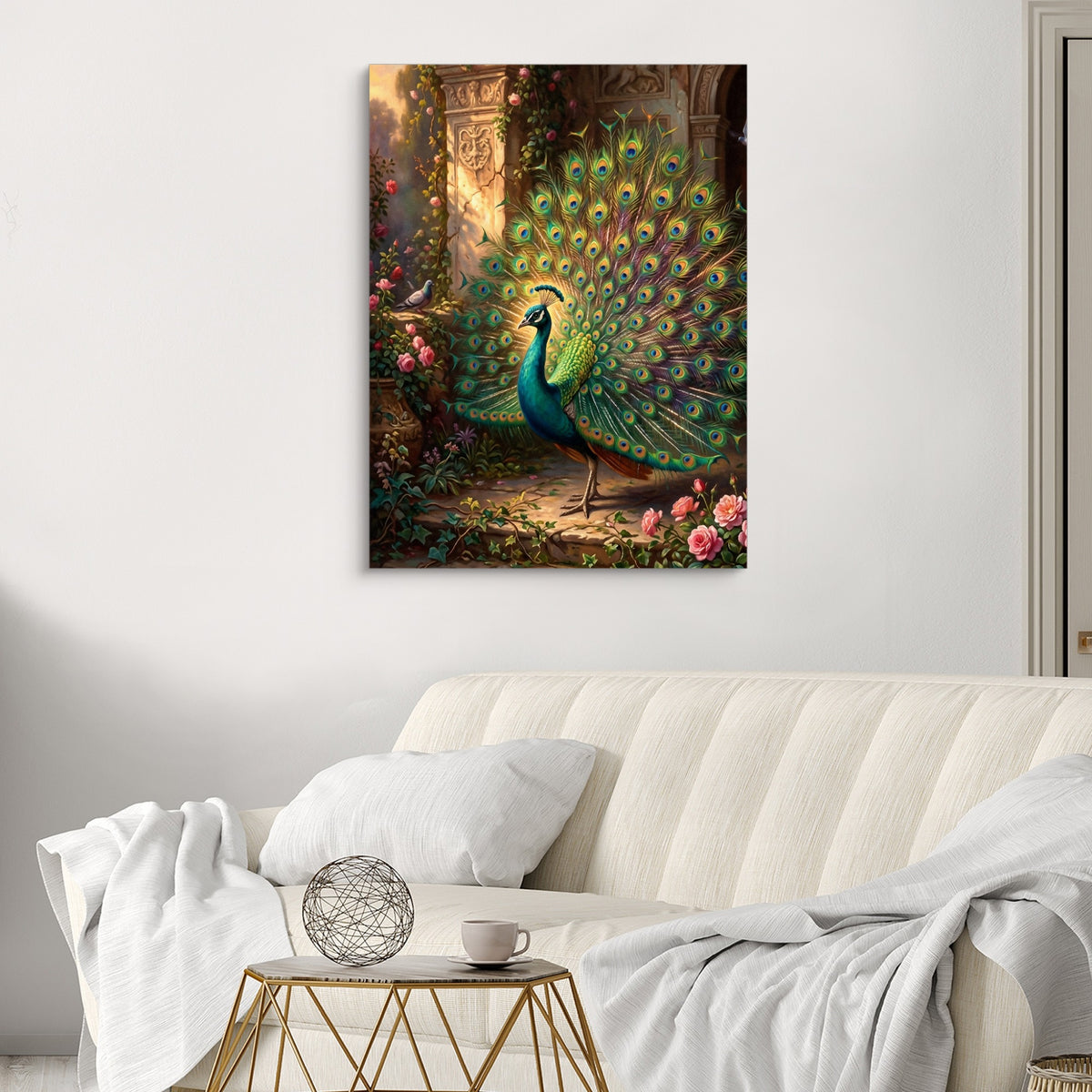 Peacock Rose Terrace — peacock rose terrace sq luxury white room 1port flush print