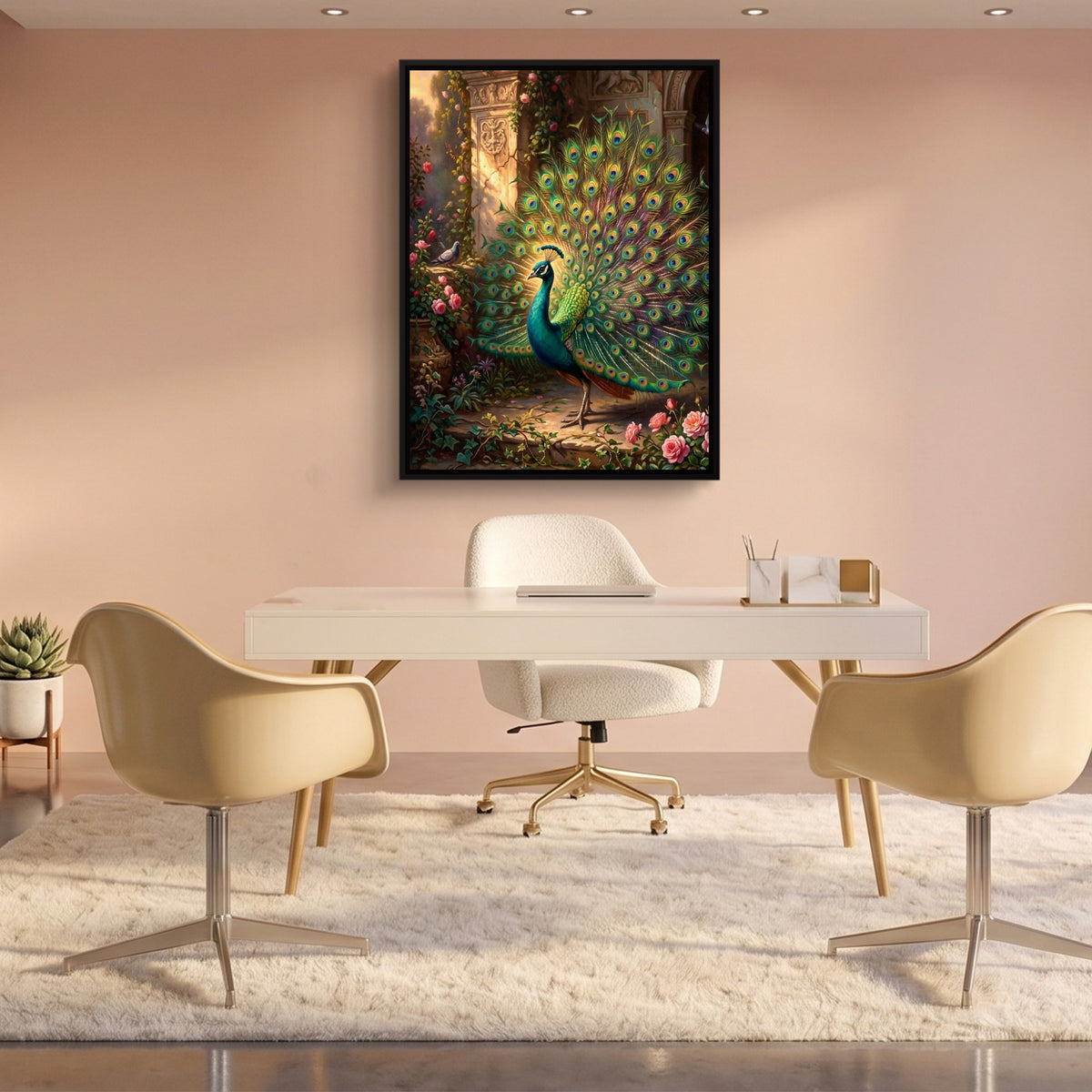 Peacock Rose Terrace — peacock rose terrace sq pink office 1port framed black