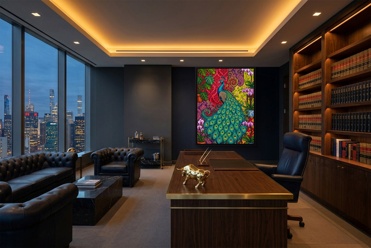 Peacock Unfurled — peacock unfurled office with city view 4 1port framed black