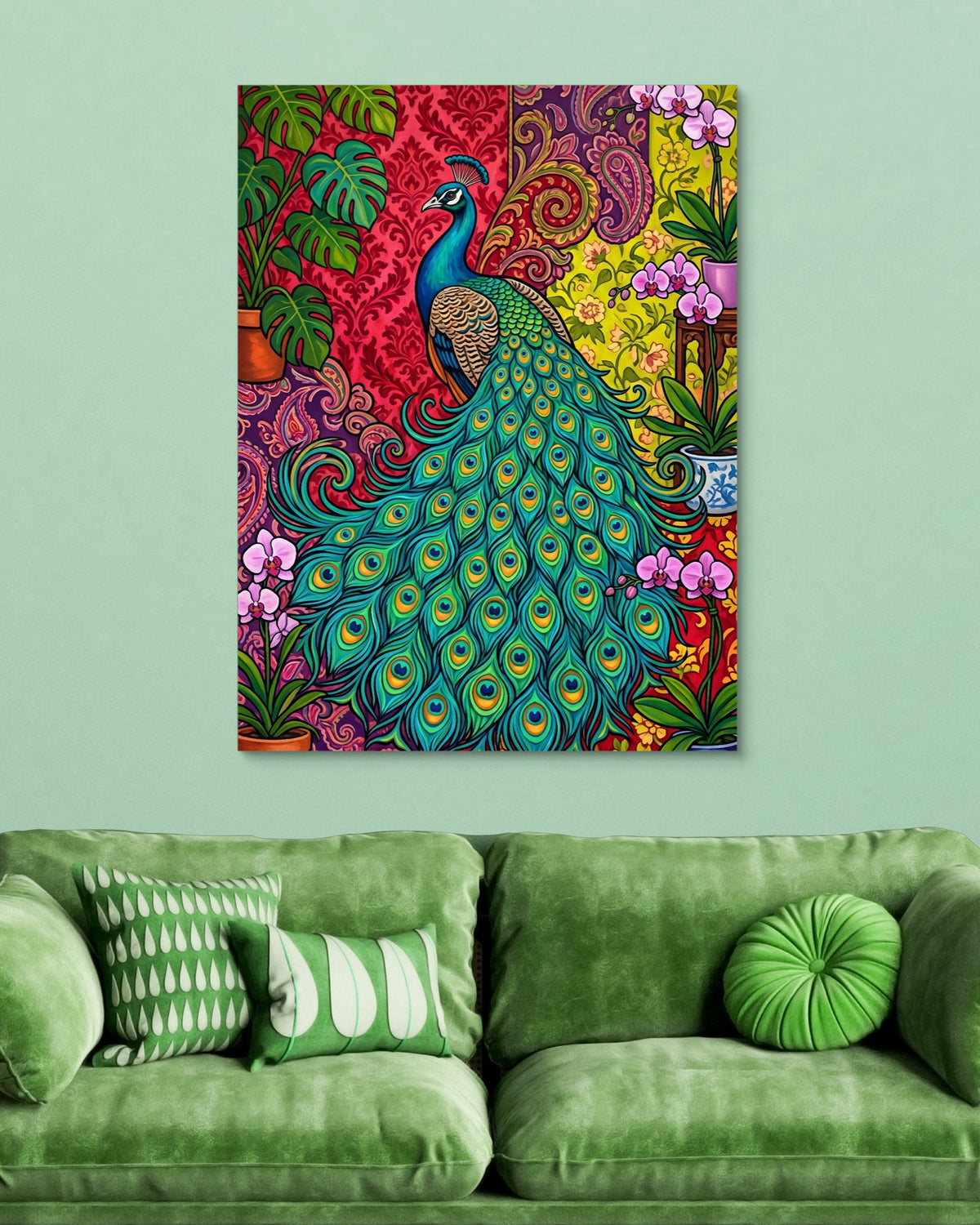 Peacock Unfurled — peacock unfurled psd light green couch 1port flush print