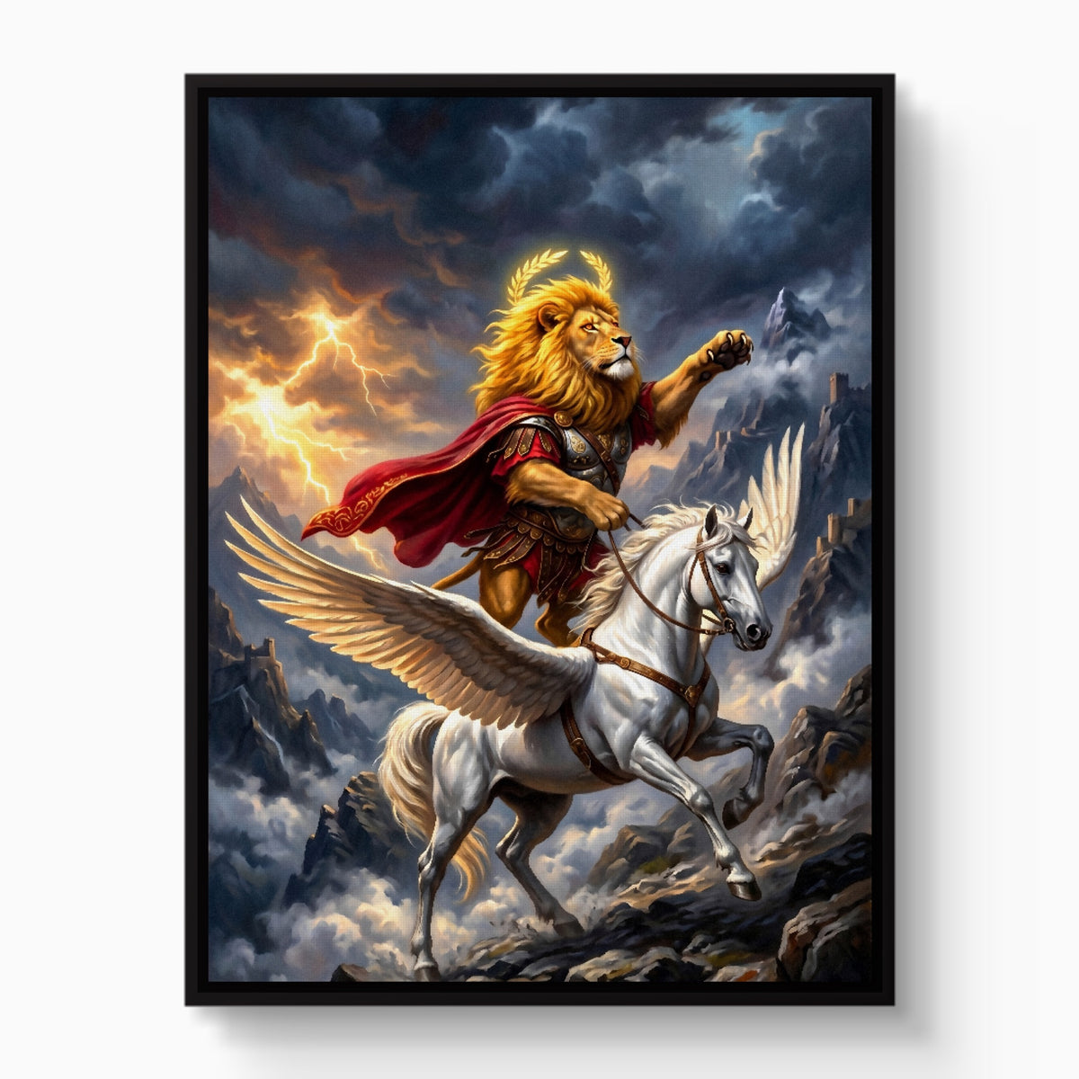 Pegasus and the Lion — pegasus and the lion white studio framed black