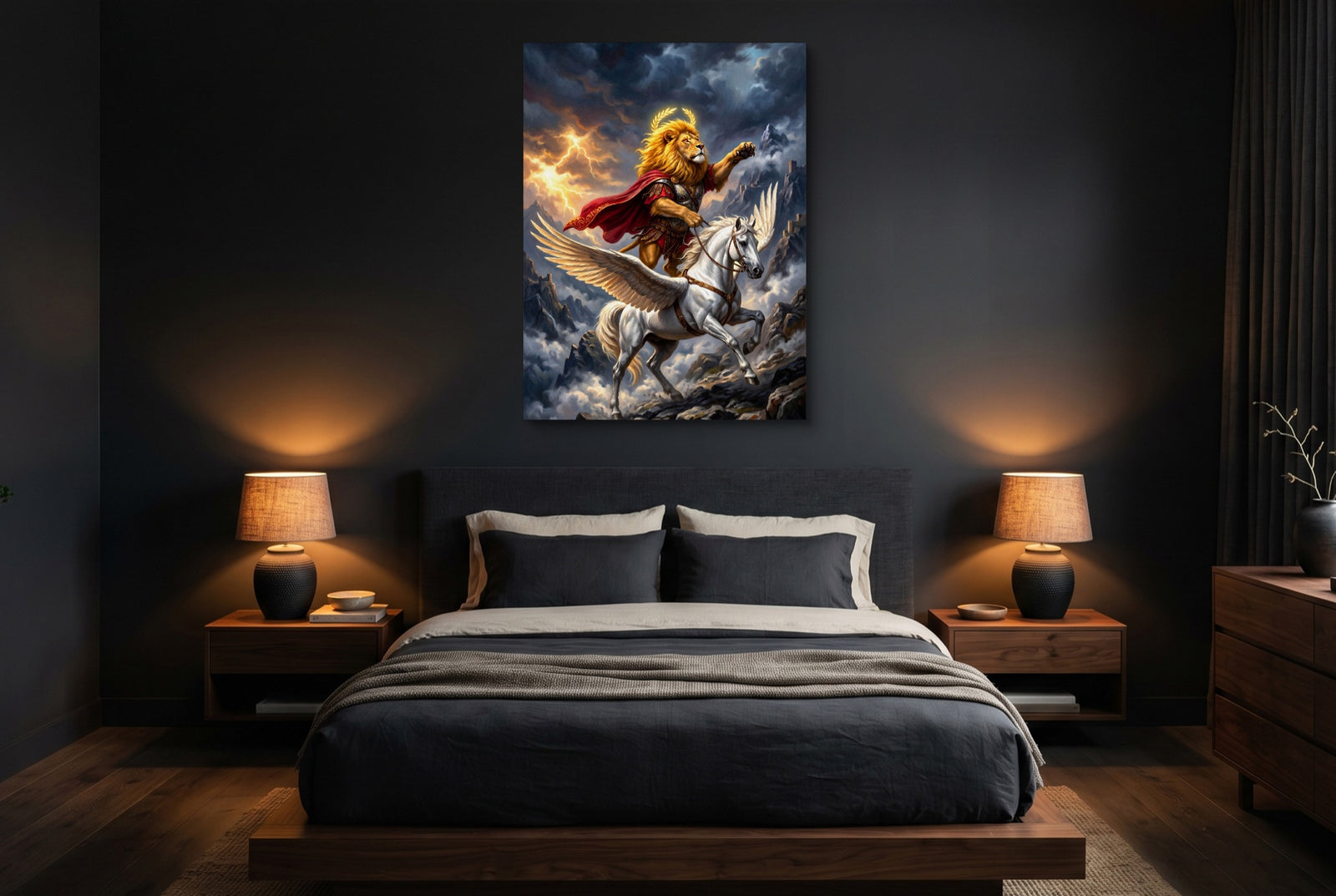 Pegasus and the Lion — pegasus and the lion white studio framed black