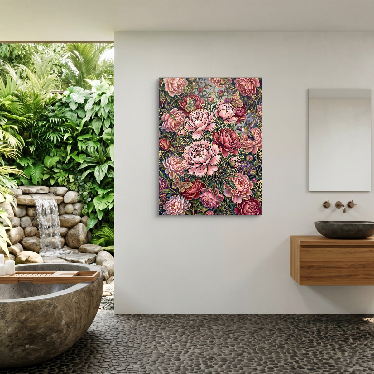 Peonies Golden Bloom — peonies golden bloom sq outdoor bathroom 1port flush print
