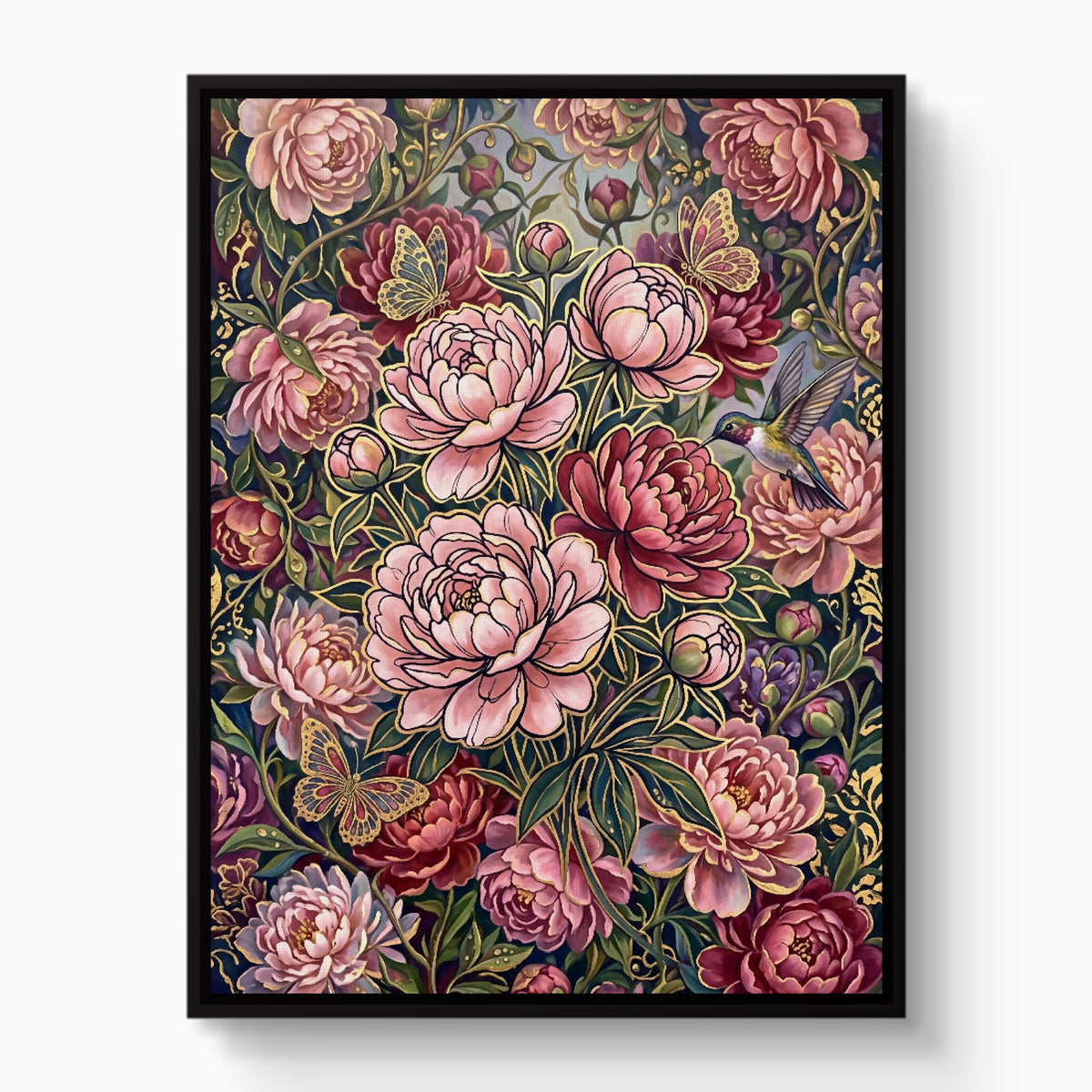 Peonies Golden Bloom — peonies golden bloom white studio framed black