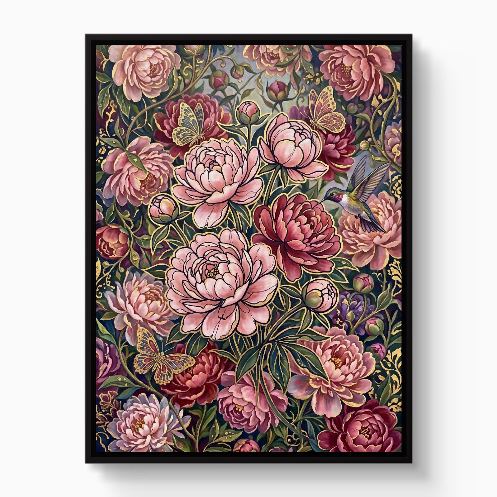 Peonies Golden Bloom — peonies golden bloom white studio framed black
