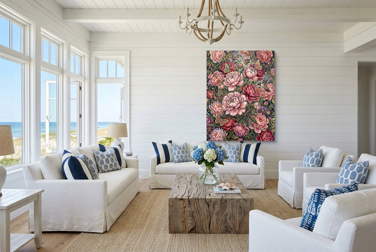 Peonies Golden Bloom — peonies golden bloom living room with furniture 2 1port flush print