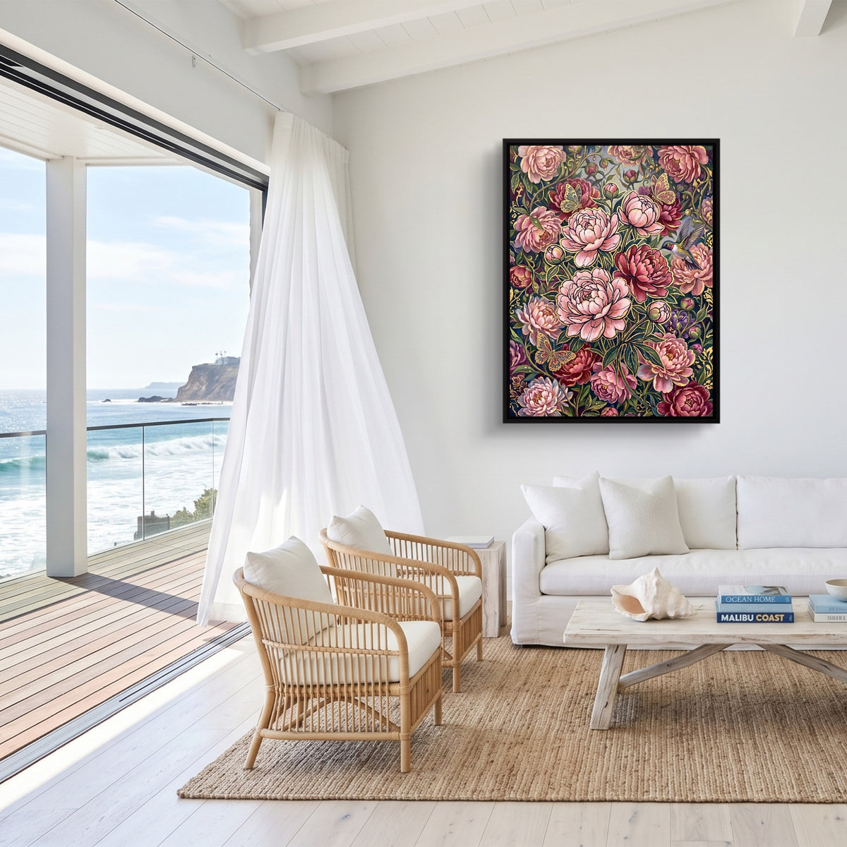 Peonies Golden Bloom — peonies golden bloom sq malibu beach 1port framed black