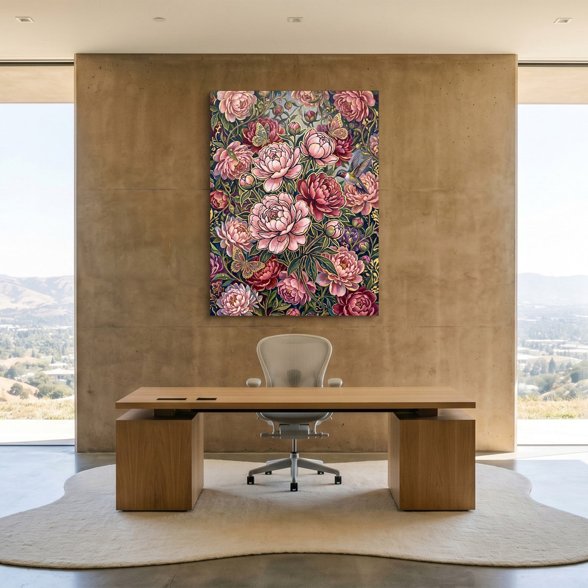 Peonies Golden Bloom — peonies golden bloom sq minimalist lux office 1port flush print