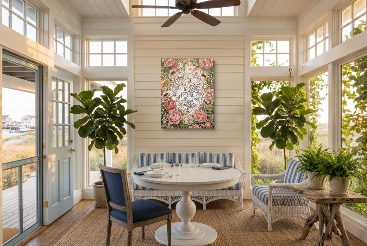 Peonies Golden Gathering — peonies golden gathering sunroom with furniture 1port flush print