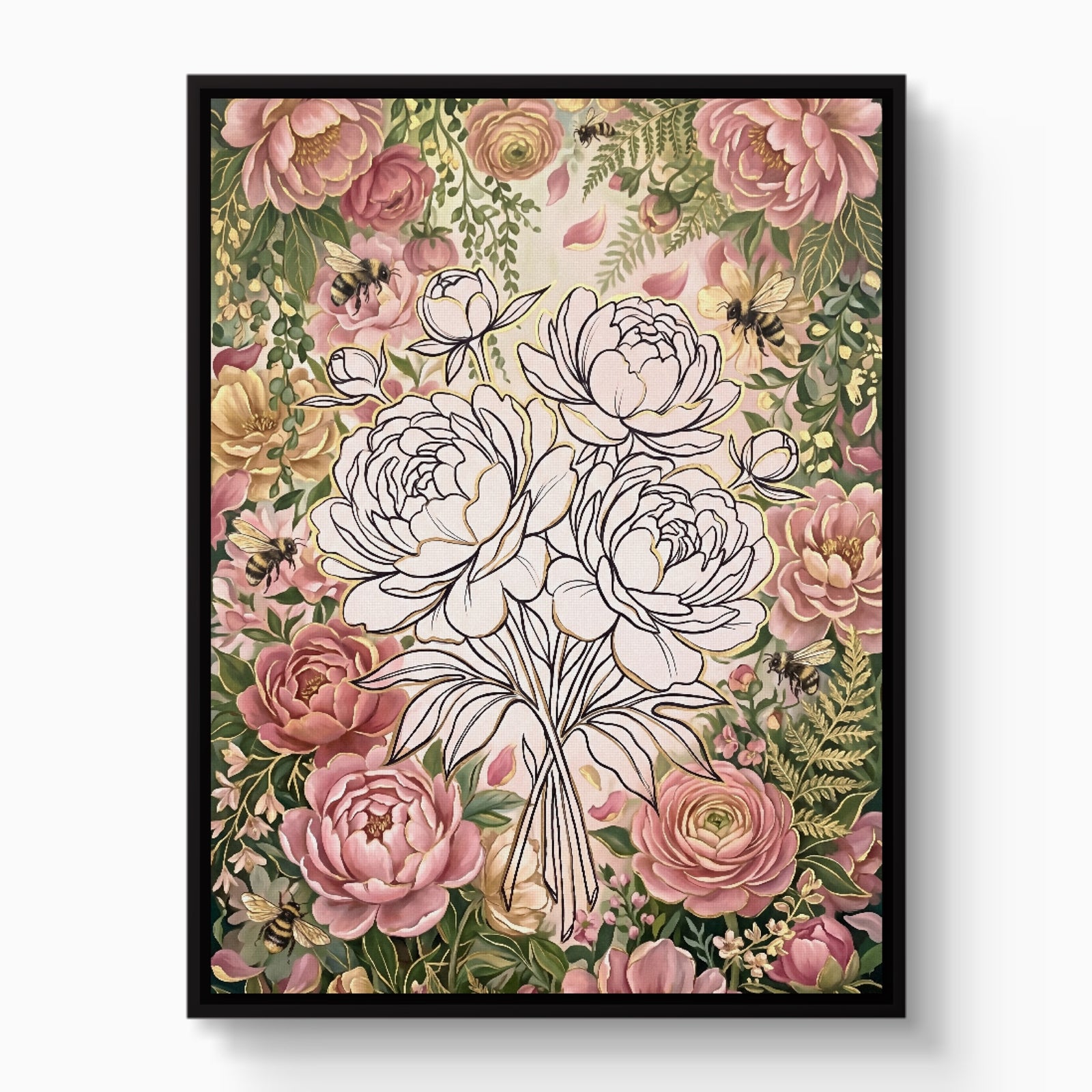 Peonies Golden Gathering — peonies golden gathering white studio framed black