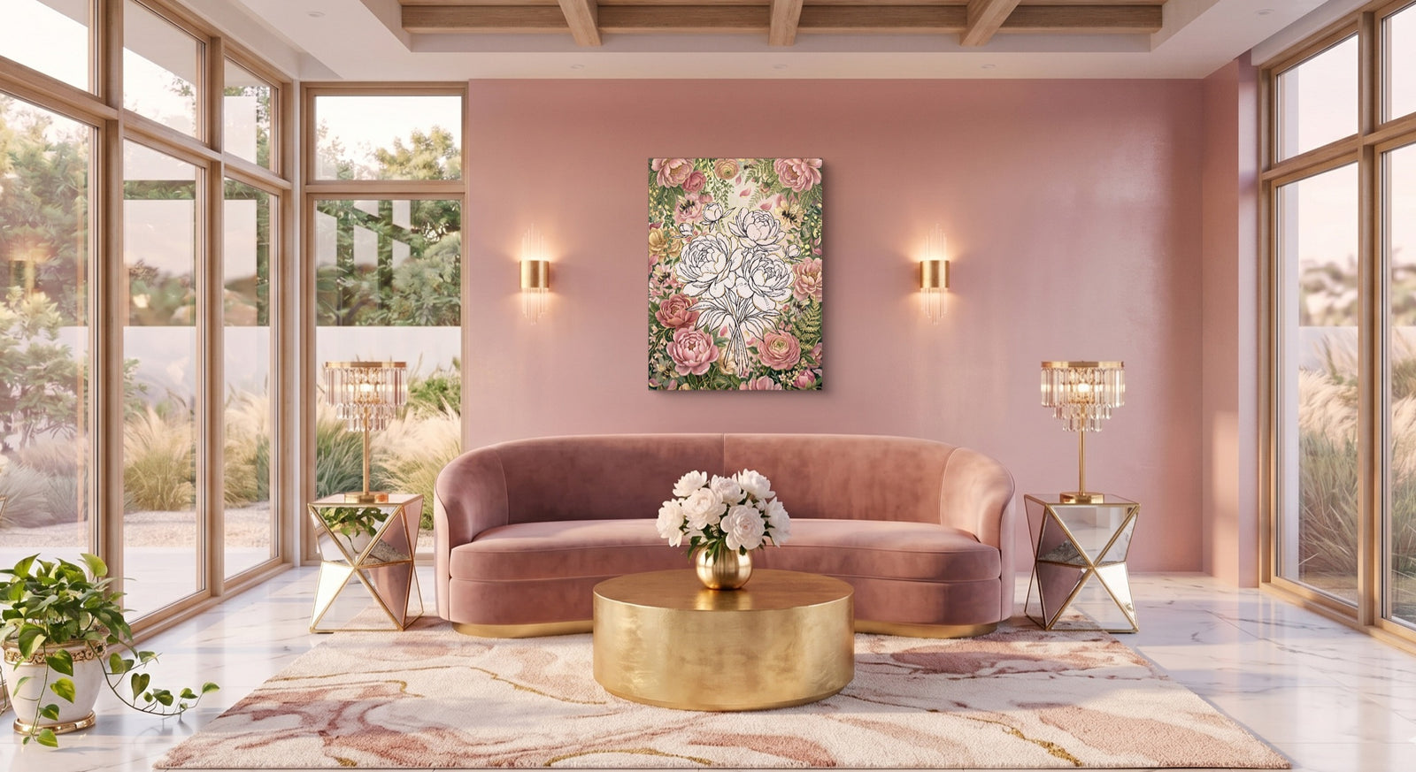 Peonies Golden Gathering — peonies golden gathering white studio framed black