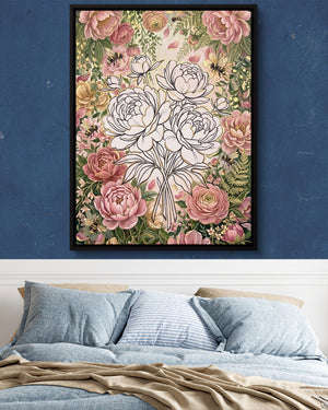 Peonies Golden Gathering — peonies golden gathering psd navy blue bedroom 1port framed black