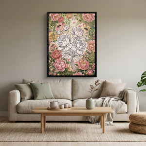 Peonies Golden Gathering — peonies golden gathering sq calm vibes 1port framed black